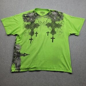 MMA Elite T-Shirt Mens 2XL Lime Green Cross Graphic Y2K MMA Core Tee